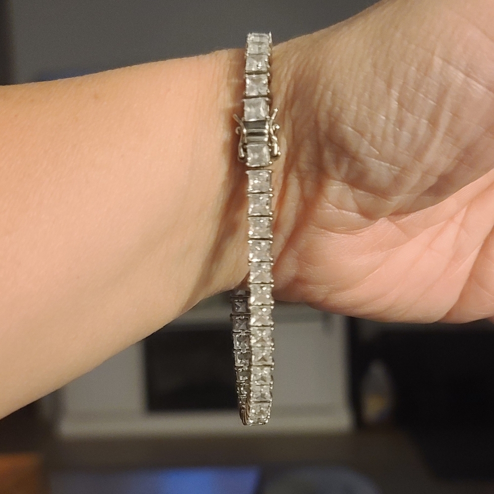 QVC 4mm Princess prong Set Diomonique .925 Bracelet (large) - Picture 5 of 7